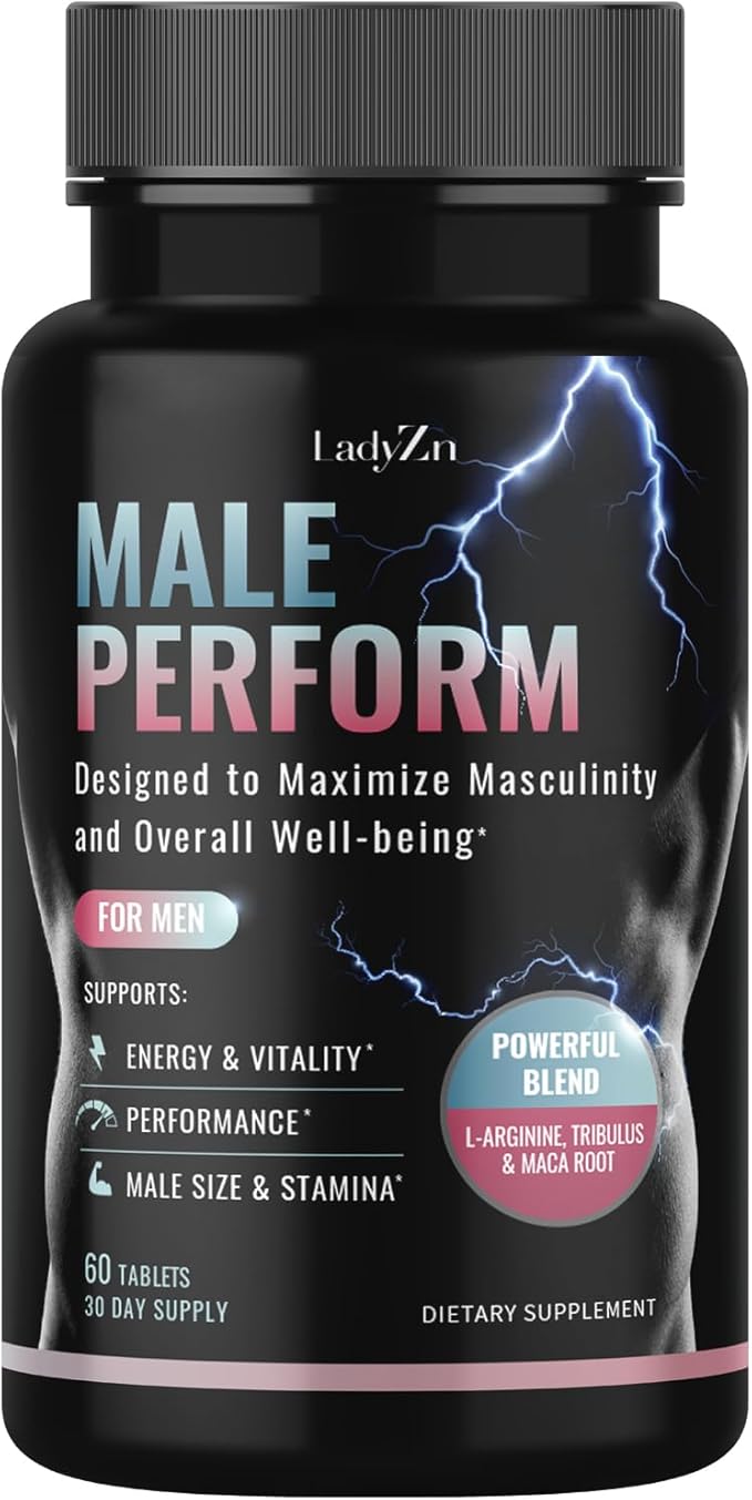 Male Perform - Male Enhancing Supplement for Energy Stamina Performance &amp Vitality Pills for Men with L-Arginine and Tribulus - Boost Muscle Growth Size Strength and Endurance 60 Tablets