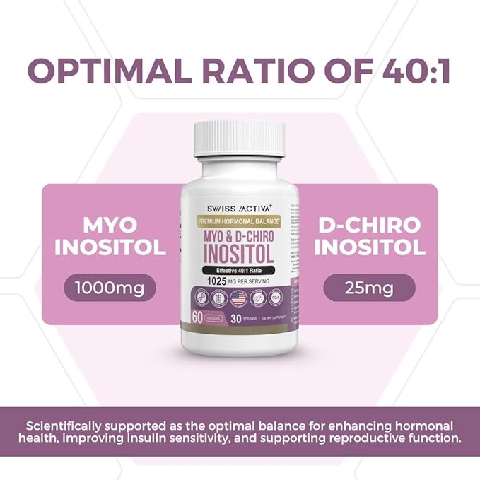 Swiss Activa+ Labs Myo Inositol &amp D-Chiro Inositol Supplement – 40:1 Ratio – Women’s Hormone Support – Supports Overall Menstrual Health &amp Metabolic Wellness – 90 Day Supply