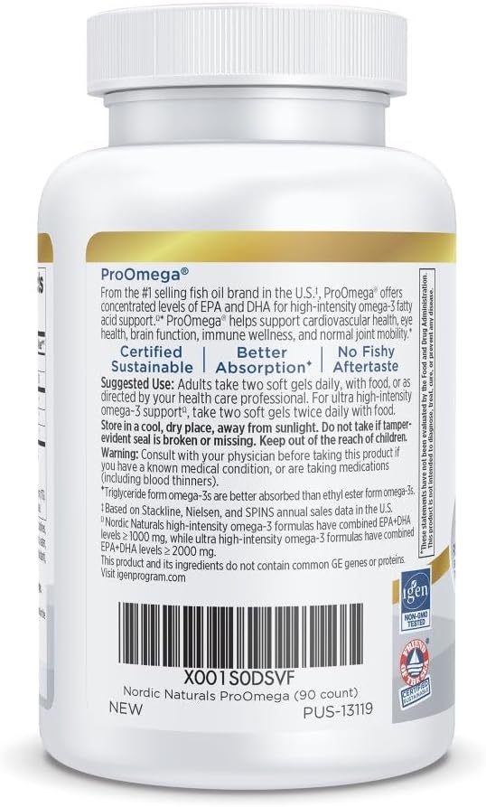 Nordic Naturals ProOmega Lemon Flavor - 90 Soft Gels - 1280 mg Omega-3 - High-Potency Fish Oil with EPA &amp DHA - Promotes Brain Eye Heart &amp Immune Health - Non-GMO - 45 Servings