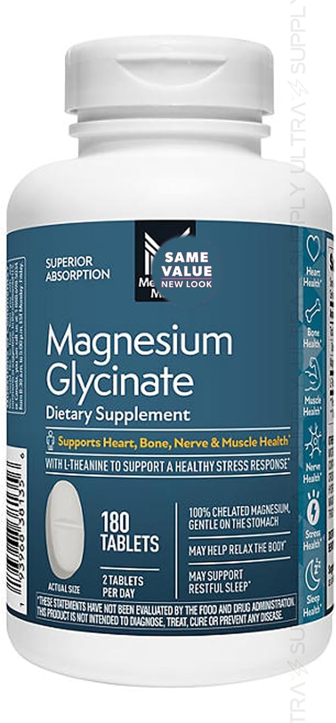 Members Mark Magnesium Glycinate (180 Count.) with L-Theanine 200 mg – Supports Heart Bone Nerve Muscle Stress &amp Sleep Health