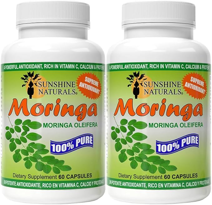 Sunshine Naturals Moringa Dietary Supplement. Immune System Aid Energy Booster Antioxidant Support and Nutrient-Rich Superfood. Promotes Digestion and Heart Health. 120 Capsules. Pack of 2