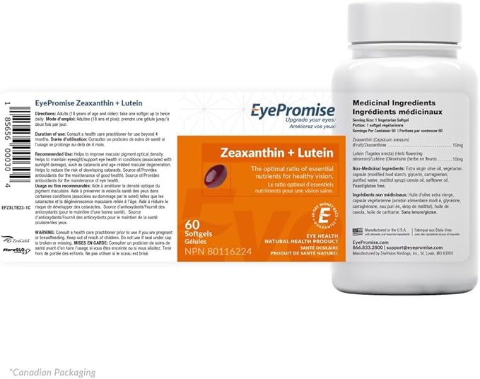 EyePromise Zeaxanthin + Lutein Eye Vitamin - 60 Softgels Capsules Made with Natural Ingredients for Diets Including Gluten Free and Vegetarian - Protect &amp Enhance Your Eye Health Completely