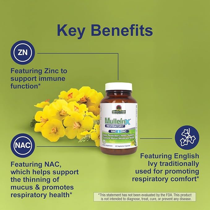 Nature's Answer MulleinX® Respiratory NAC &amp Zinc 90 Vegetarian Capsules