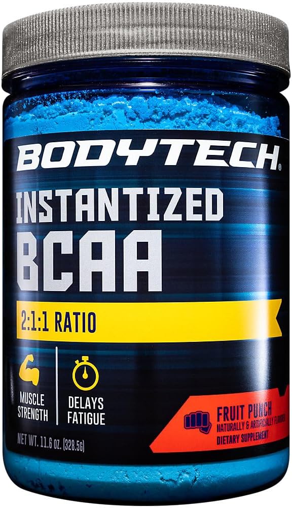 BodyTech BCAA Powder - Optimal 2:1:1 Ratio - Supports Muscle Recovery Strength &amp Endurance - Fruit Punch (11.5 oz)