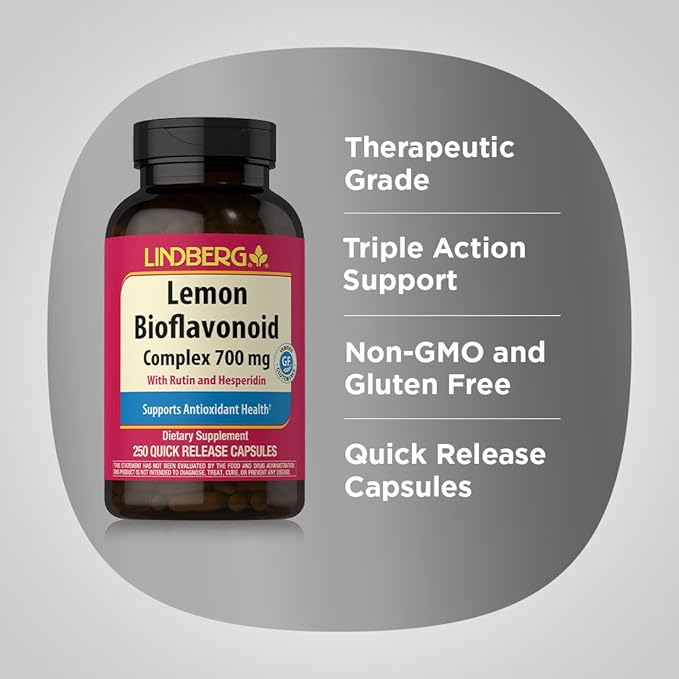 Lindberg Lemon Bioflavonoid Complex | 700mg | 250 Capsules | Supplement with Rutin and Hesperidin | Non-GMO Gluten Free