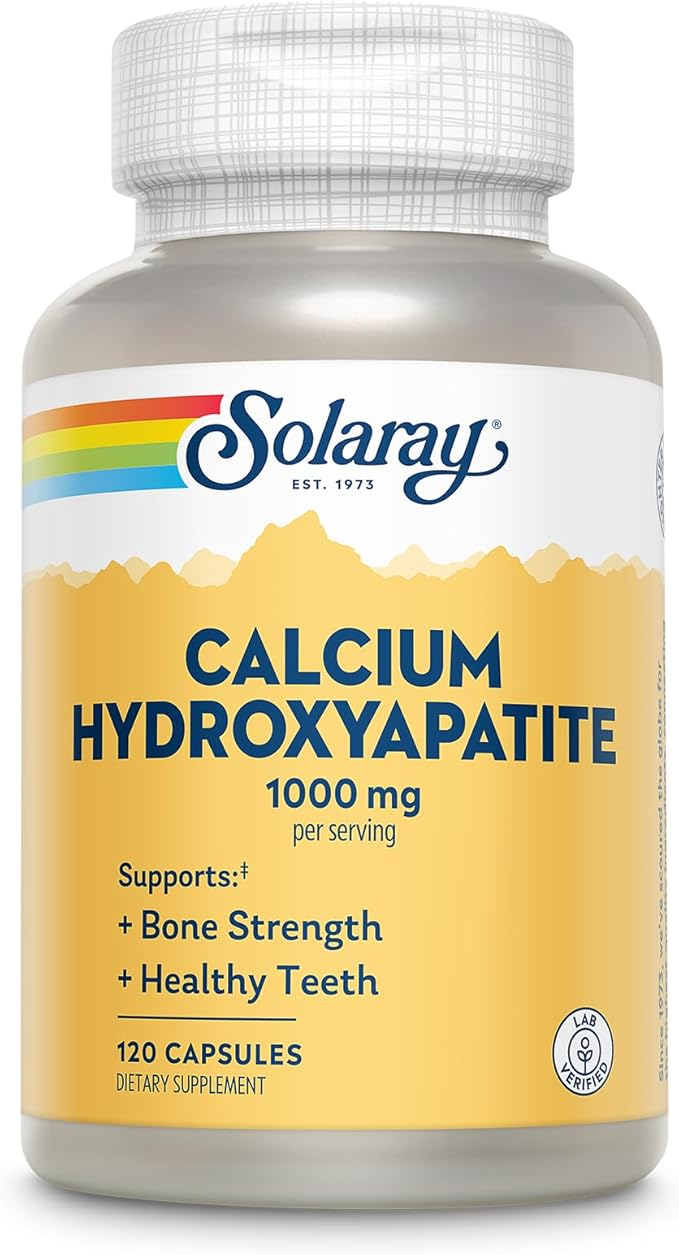 Solaray Calcium Hydroxyapatite 1000mg - Calcium Supplements for Women &amp Men Hydroxyapatite Powder Capsules Healthy Teeth and Bone Support - 120 Capsules