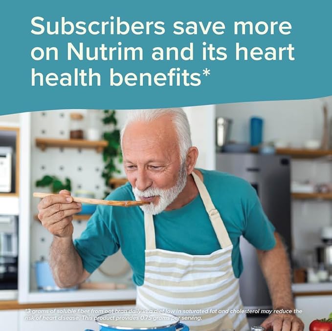 Nutrim Oat Bran Powder with 750mg Beta Glucan per Serving - Easy-Mix Soluble Fiber for Cholesterol Management &amp Immune Support - Heart Healthy Non-GMO &amp Vegan Oatmeal (60 Servings 2 Pack)