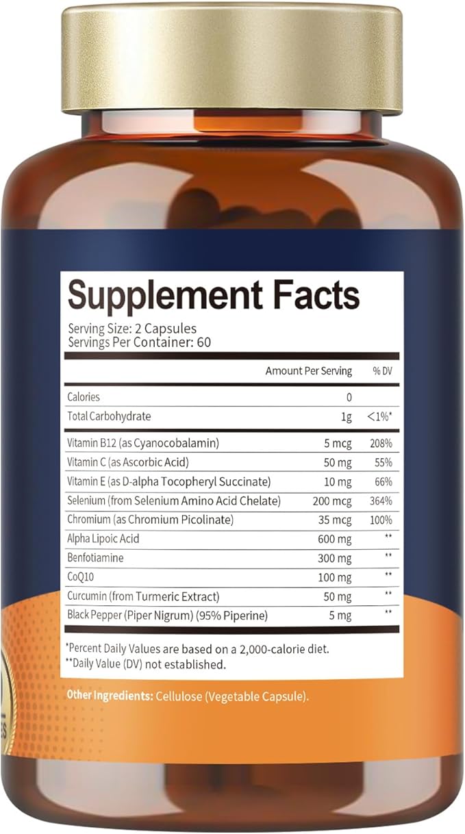 Alpha Lipoic Acid 600mg with Benfotiamine 300mg - ALA Supplement for Antioxidant Nerve Health Energy &amp Metabolism Support Cell Energy Neuropathy Supplement Anti-Aging Non-GMO Gluten Free V