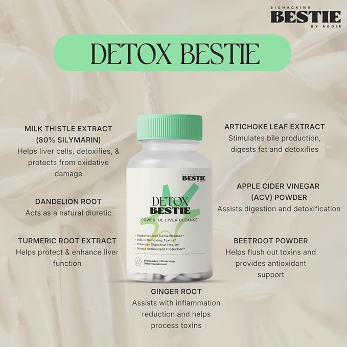 Biohacking Bestie Detox Bestie Supplement - Detox Cleanse for Women &amp Men Supports Liver Health Promotes Digestive Health Helps Remove Toxins Formulated with Natural Ingredients - 60 Capsules