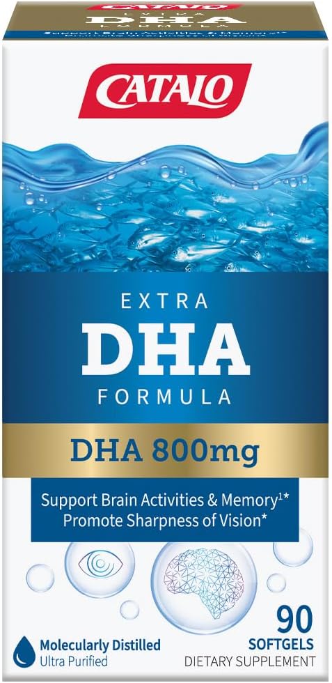 CATALO Extra DHA Formula 800mg DHA per Serving Ocean Fish Oil Softgels with Natural Lemon Flavor Advanced Molecular Distillation Easy-to-Swallow No Artificial Colors &amp Preservatives – 90 Soft