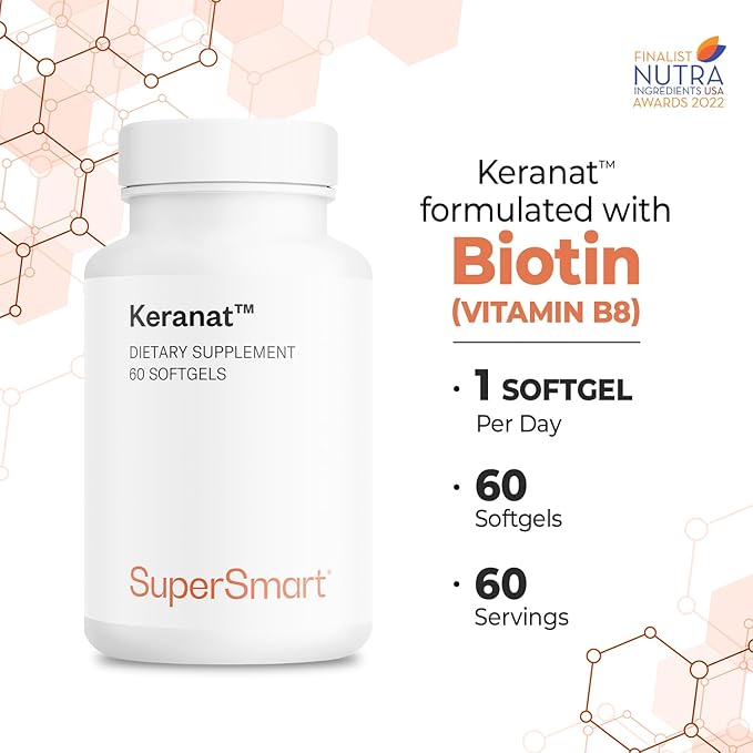 Supersmart - Keranat (Advanced Formula with Biotin) - Hair Supplement for Volume &amp Growth - Hair Loss Vitamins | Non-GMO &amp Gluten Free - 60 Softgels