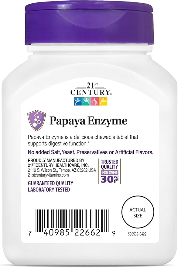 21st Century Papaya Enzyme 22Mg 100 Count (4 Pack)