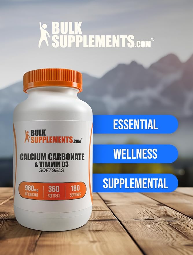 BulkSupplements.com Calcium Carbonate &amp Vitamin D3 Softgels - Calcium and Vitamin D3 Calcium &amp D3 Supplement for Immune Support - Gluten Free 2 Softgels per Serving 360 Count (Pack of 1)