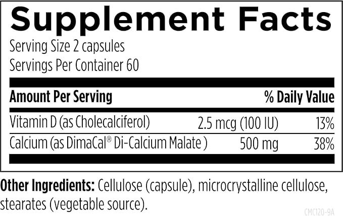 Designs for Health Calcium Malate - 500mg Calcium Malate Chelate + Vitamin D (D3) Bone Support Supplement for Women + Men - Non-GMO (120 Capsules)