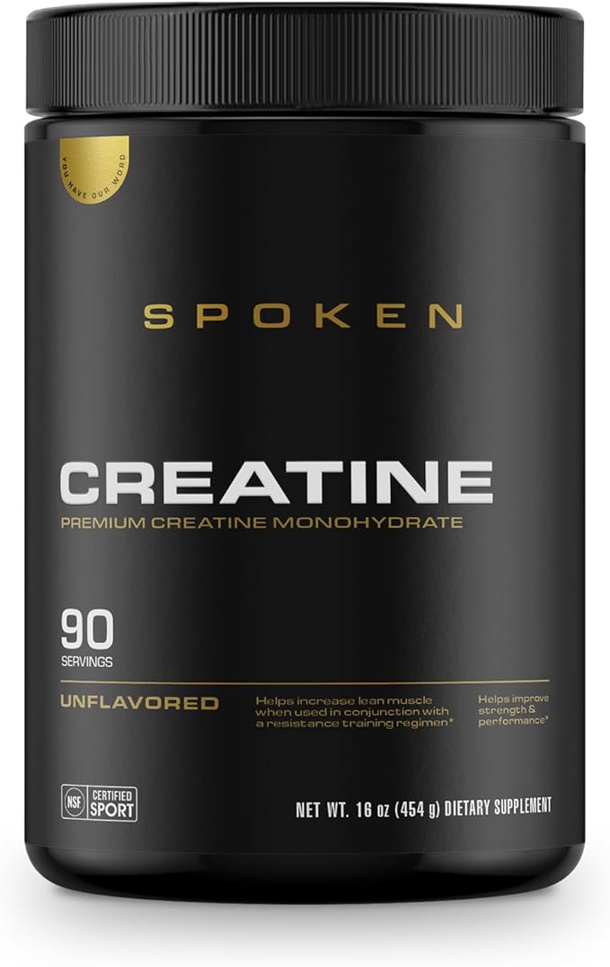 Spoken Nutrition Creatine Monohydrate Build Lean Muscle Mass and Improve Recovery Unflavored Powder 90 Servings Strength &amp Performance Support