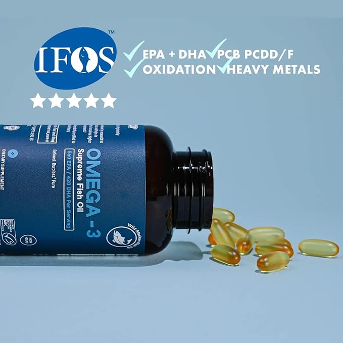 Omega-3 Supreme 1400 mg Wild Alaskan Fish Oil | Enteric Coated Burpless | MSC Certified High EPA DHA Improved Absorption &amp Heavy Metal Tested (3 Mo Supply180 Softgels)