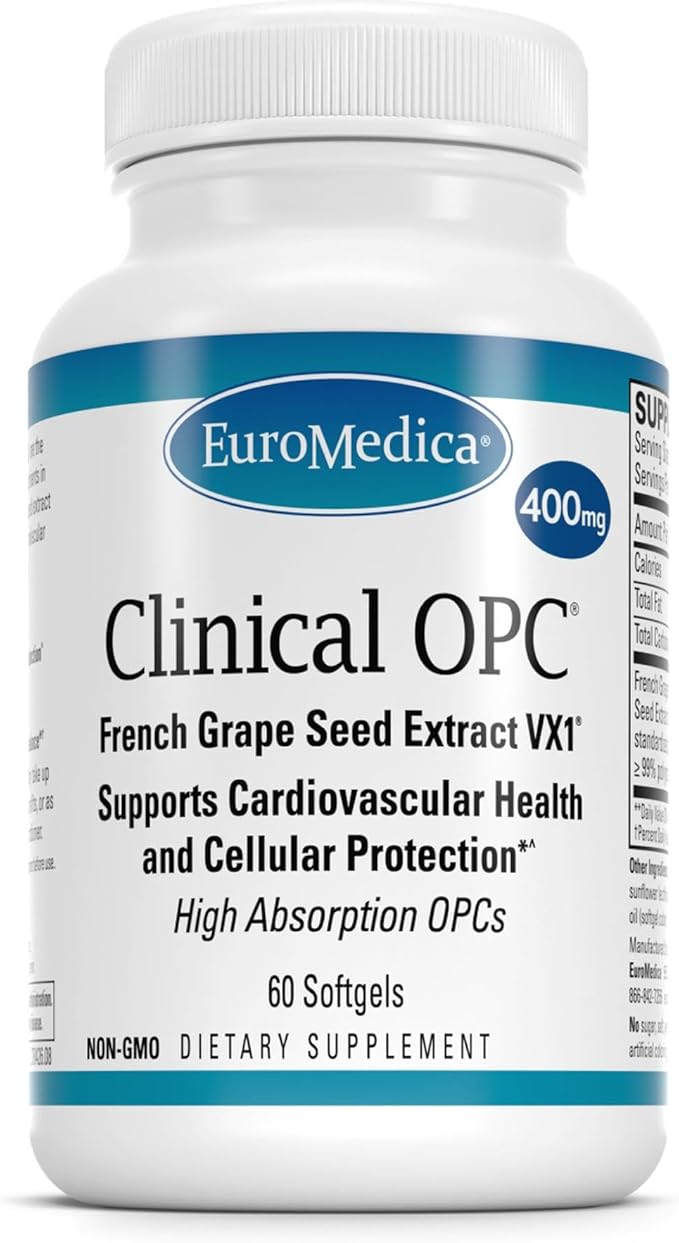 EuroMedica Clinical OPC - Cardiovascular Health &amp Focus Support Supplement - Dietary Supplement with Grape Seed Extract &amp Sunflower Lecithin - Immune Support Supplement Formula - 60 Softgels