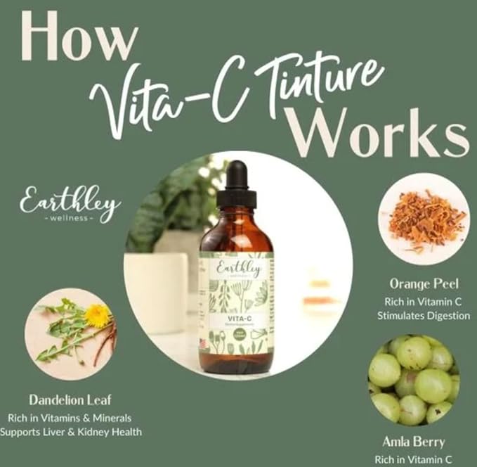 Earthley Wellness Vita-C A Natural Source of Vitamin C Whole Food Form of Vitamin C Extracted from Amla Berries Orange Peel and Dandelion Leaf (2oz)