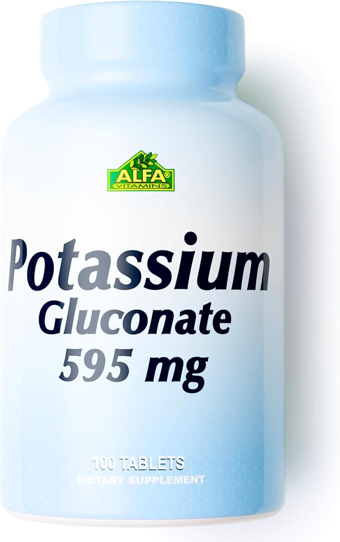 Potassium Gluconate 595 Mg by Alfa Vitamins - Supports Heart Function &amp Promotes Muscle acitvity - 100 Tablets