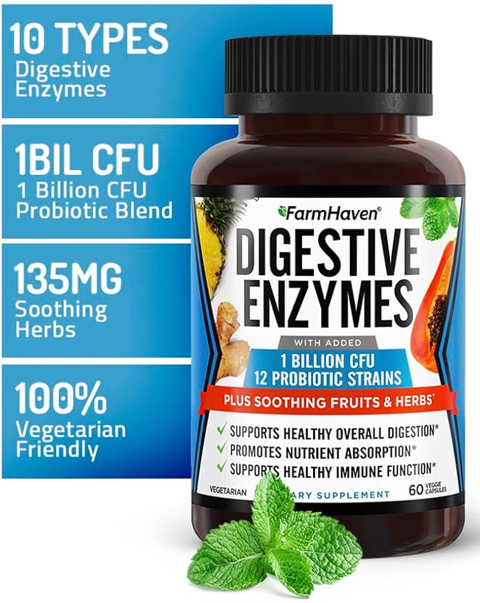 FarmHaven Digestive Enzymes with 18 Probiotics &amp Herbs | Papaya Bromelain Protease &amp More for Lactose Absorption &amp Better Digestion | Helps Bloating Gas Constipation | Vegetarian 120
