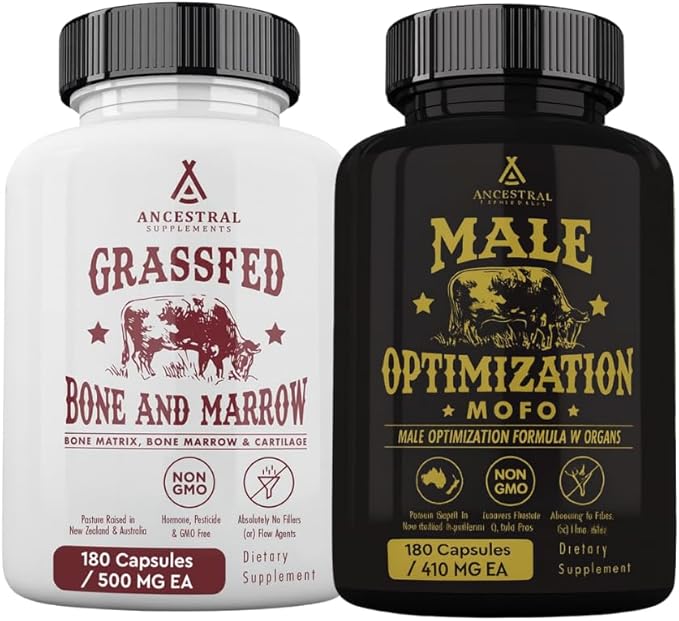 Ancestral Supplements Mofo &amp Bone and Marrow Bundle for Men – Supports Strength Energy Joint &amp Hormone Health – Grass Fed Beef Organ Blend with Collagen Growth Factors &amp Whole Bone Extr
