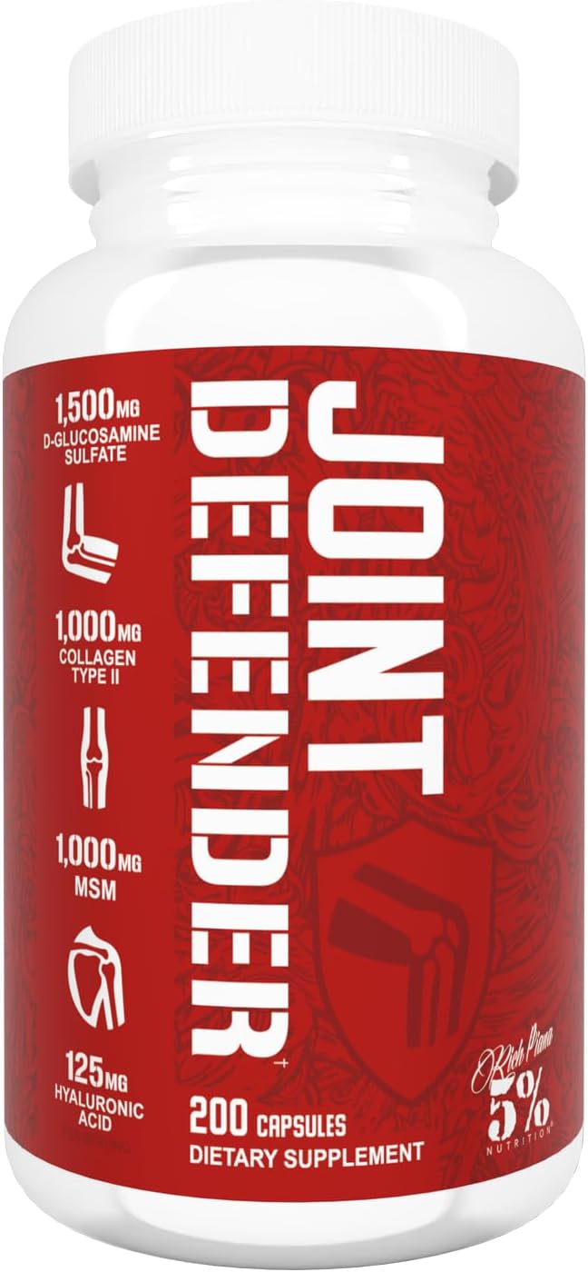5% Nutrition Rich Piana Joint Defender Maximum Joint Support Supplement | Collagen Glucosamine Chondroitin Turmeric Curcumin with Black Pepper MSM Hyaluronic Acid | 200 Capsules 25 Servings