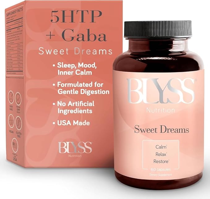 5HTP Plus GABA Supplement - Supports Mood Relaxation Stress &amp Sleep - 200mg - Pure HTP-5 Capsules for Women - 60 ct