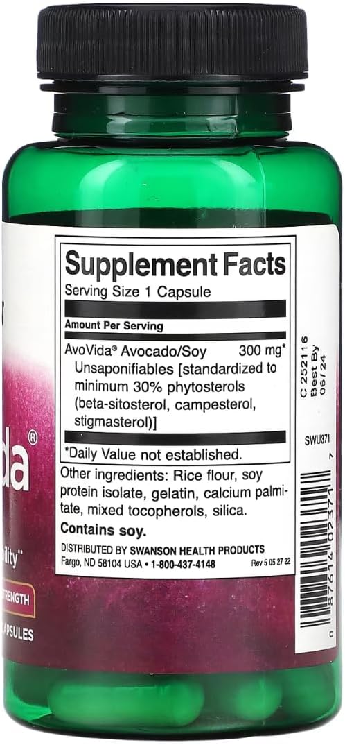 Swanson AvoVida - Cartilage &amp Joint Health Supplement to Support Mobility &amp Flexibility* - Contains Phytosterols from Avocado &amp Soy Extracts - Non-GMO - 60 Capsules (3 Pack)