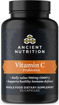 Ancient Nutrition Probiotics and Vitamin C Supplement Supports Healthy Immune System and Gut Health Made Without GMOs Superfoods Supplement Paleo and Keto Friendly 30 Servings