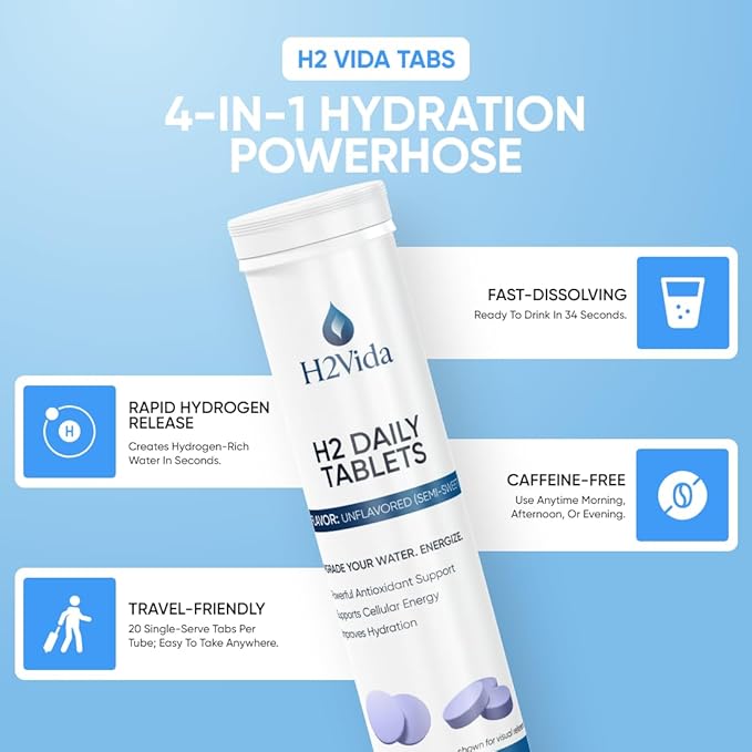 Hydrogen Water Tablets – Magnesium Supplement for Energy Detox Hydration &amp Focus – Energy Booster – 1Pack Unflavored 20 Tablets