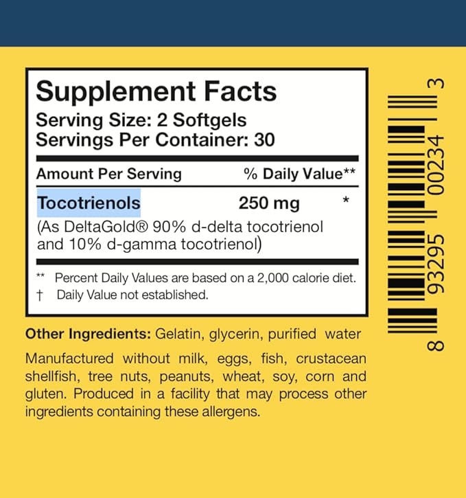 Researched Nutritionals TocoPure D&ampG - Vitamin E Tocotrienols - Antioxidants Supplement to Support Cellular Lipid Metabolism &amp Heart Health - Gamm &amp Delta Tocotrienol Complex (60 Softgels