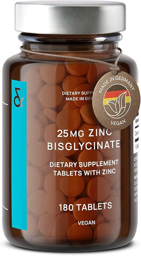 CLAV® Zinc Bisglycinate 25mg - 180 Tablets (6 Months Supply) - Natural Chelated Supplement - Vegan Glycinate for Immune &amp Skin Support