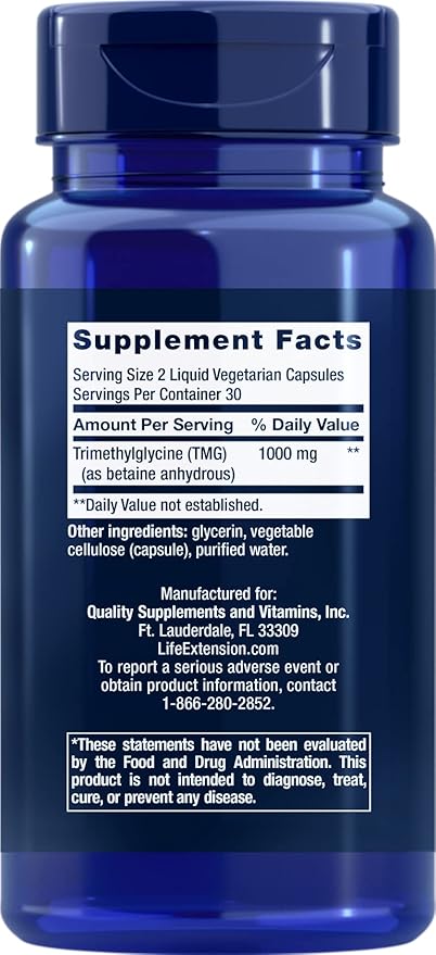 Life Extension TMG Liquid Vegetarian Capsules 500 mg 60 Count (Pack of 3)