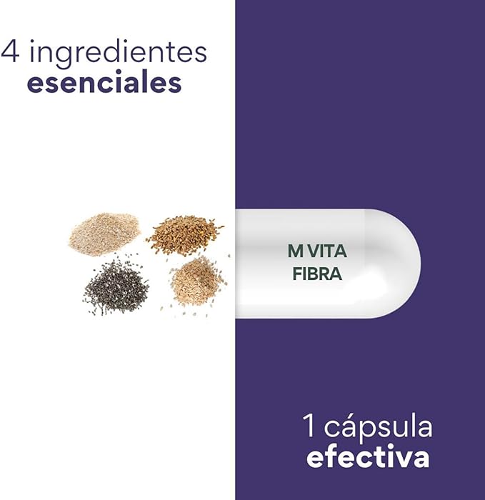 MVITA® Fibra Supplement Plant-Based Fiber Capsules with Chia Oats Flaxseed &amp Wheat Bran Dietary Fiber Blend Digestive Wellness Support 3 Pack (180 Capsules)