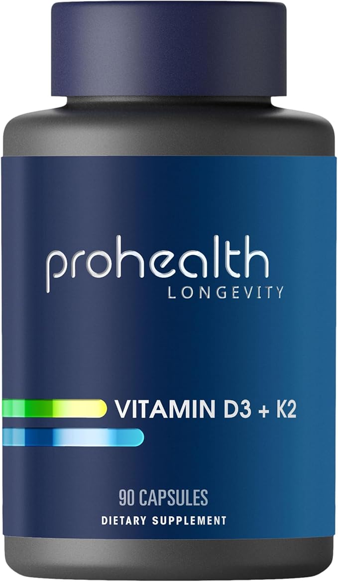 ProHealth Vitamin D3 + K2 | 90 Capsules | Bioactive VegD3® &amp MK-7 for Bone Heart &amp Immune Support | Non-GMO Triple Lab-Tested USA GMP-Certified