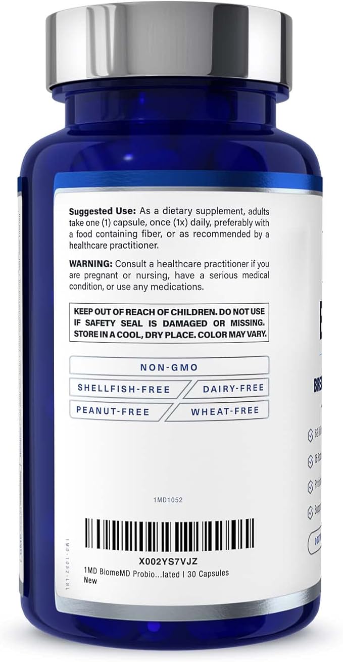 1MD Nutrition BiomeMD Probiotics for Women - 62 Billion CFUs 16 Strains with Prebiotics | Supports Vaginal &amp Urinary Health - Doctor-Formulated | 30 Capsules (2-Pack)
