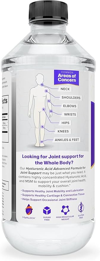 Hyalogic Hyaluronic Acid Liquid Supplement - 100mg High Molecular Weight Hyaluronic Acid for Joints MSM Advanced Joint Support Vegan Oral Hydration Formula 12 oz