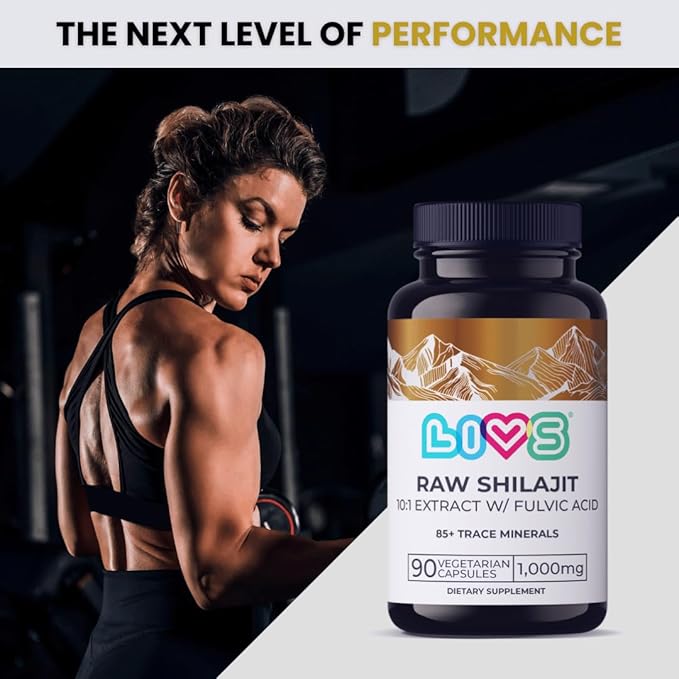 LIVS Raw Himalayan Shilajit Capsules - 1000mg per Serving - Concentrated 10:1 Extract with Fulvic Acid &amp 85+ Trace Minerals - Daily Energy &amp Immune Support - Vegan Non-GMO - 90 Count