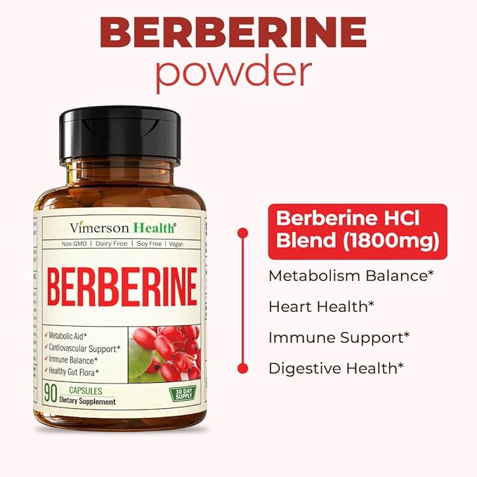 Vimerson Health Berberine Supplement with Third Party Tested Berberine 1800mg - Immune Support Supplement for Cardiovascular Gastrointestinal Function &amp Metabolic Aid - Vegan &amp Non-GMO
