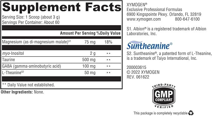 XYMOGEN RelaxMax Drink Mix - Promotes Relaxation + Stress Resiliency - Taurine Powder with Magnesium Myo-Inositol GABA L-Theanine - Unflavored Mood Support Supplement (6.35 oz)