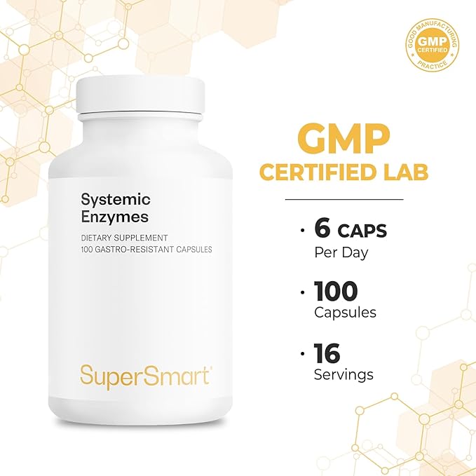 Supersmart Systemic Enzymes (High Potency) - with Bromelain Protease Lipase Trypsin Chymotrypsin Peptidase Pancreatin - Proteolytic Enzymes Complex | Non-GMO &amp Gluten Free - 100 DR Capsules