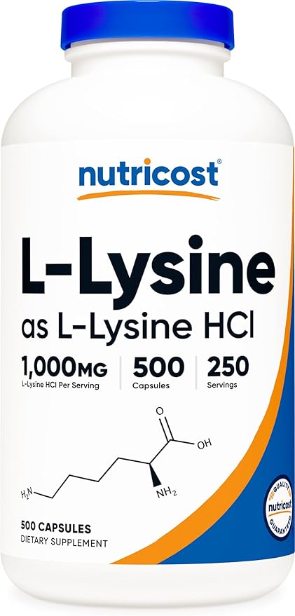 Nutricost L-Lysine 1000mg Per Serving 250 Servings 500 Capsules - Gluten Free Non-GMO 500mg Per Capsule