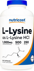 Nutricost L-Lysine 1000mg Per Serving 250 Servings 500 Capsules - Gluten Free Non-GMO 500mg Per Capsule
