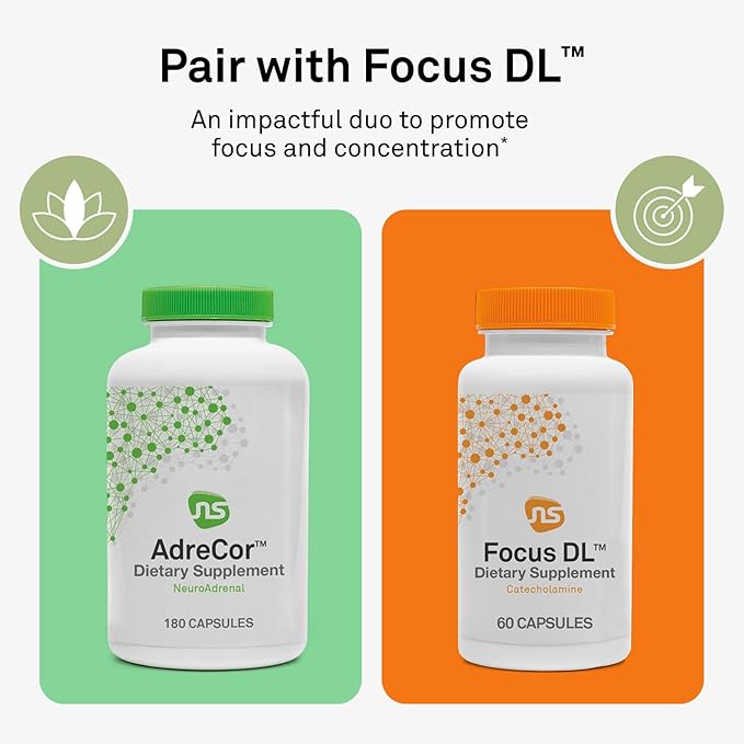 Neuroscience AdreCor - Adrenal Support Supplements with Rhodiola L-Tyrosine B Vitamins &amp Magnesium - Cortisol Detox for Women &amp Men for Stress Fatigue and Energy Support (180 ct)