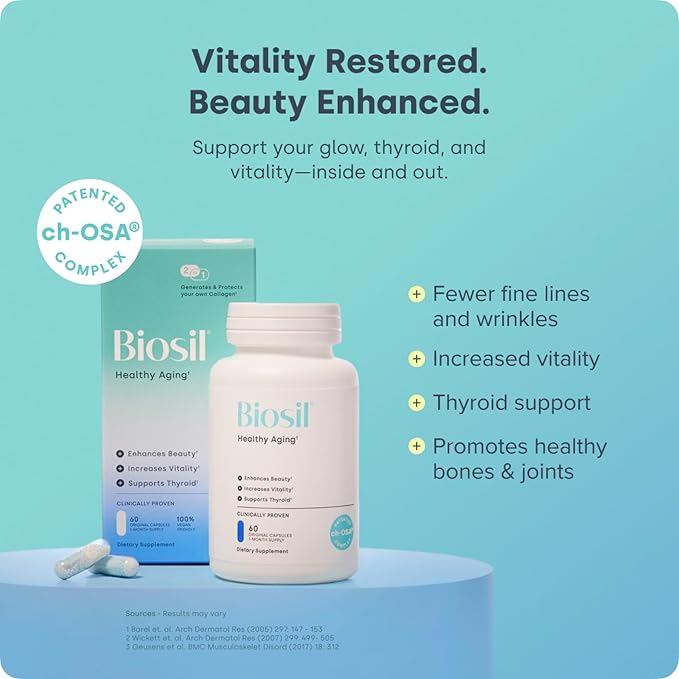 Biosil Healthy Aging - 60 Capsules - Beauty Vitality &amp Thyroid Support - with Patented ch-OSA &amp Selenium - 30-Day Supply
