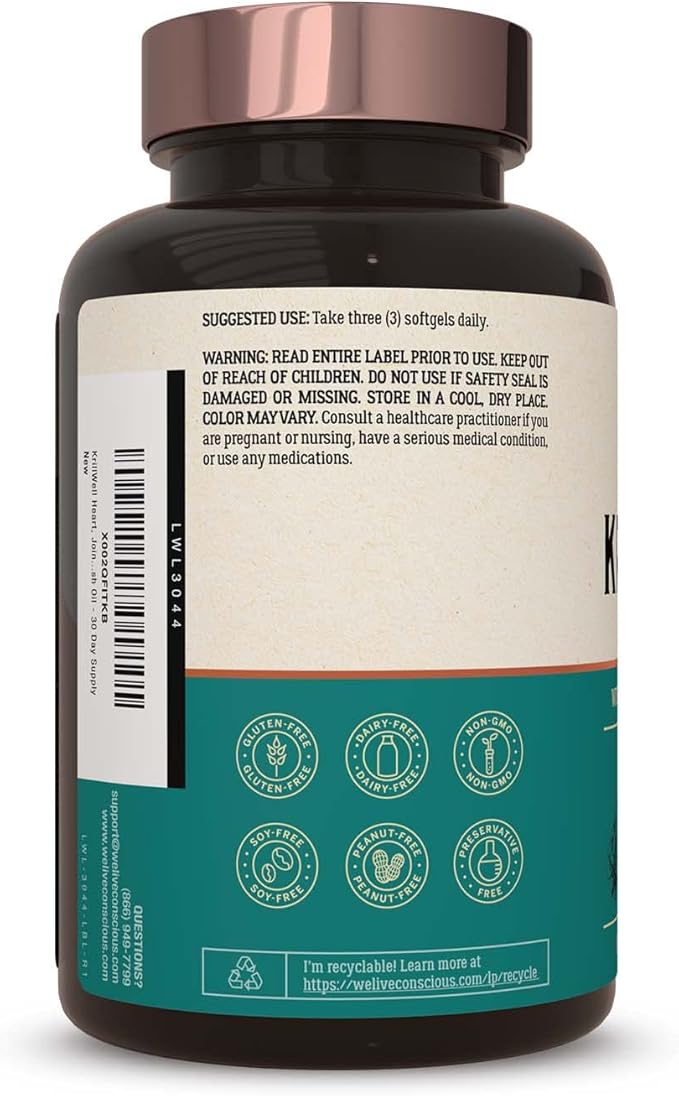 Live Conscious KrillWell Joint and Cognitive Support | Certified Sustainable Krill Oil 2X More Effective Than Fish Oil - (Pack of 2)