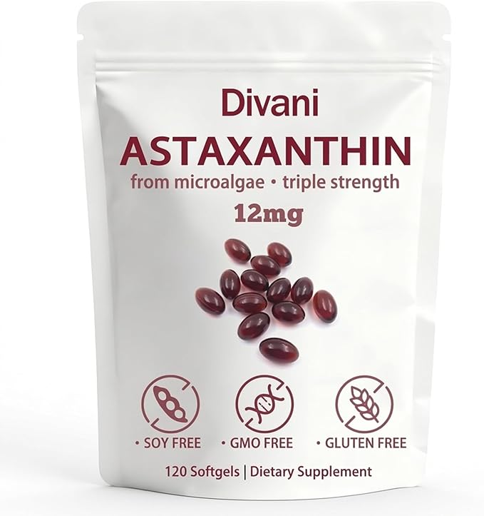 Divani Astaxanthin 12mg Softgel ValAsta Antioxidant Supplement Easy-to-Swallow Softgels Daily Wellness &amp Skin Support Non-GMO Gluten Free 120 Softgels