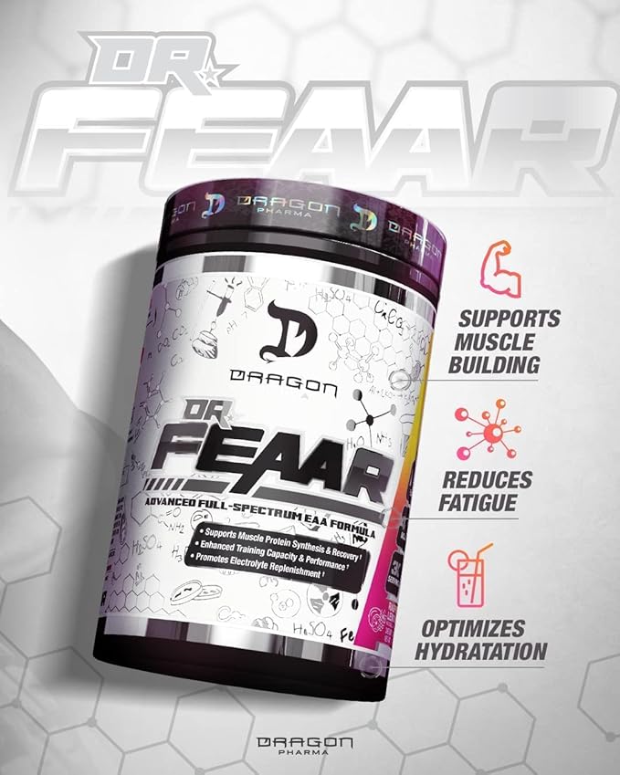 DRAGON PHARMA Dr. FEAAR® Advanced Full-Spectrum EAA Matrix Supports Muscle Protein Synthesis and Recovery Enhanced Training Capacity and Performance (30 Servings Raspberry Lemonade)