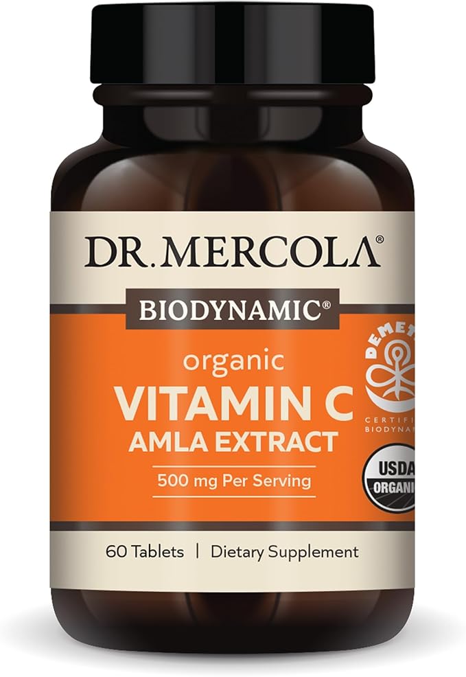 Dr. Mercola Biodynamic Organic Vitamin C Amla Extract 30 Servings (60 Tablets) 500 mg Vitamin C Dietary Supplement Supports Healthy Immune Function Non-GMO