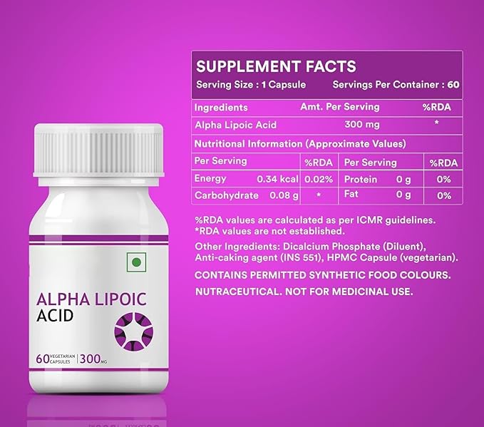 Alpha Lipoic Acid 300mg | Universal Antioxidant | ALA Supplement - 60 Vegetarian Capsules (Pack of 1)